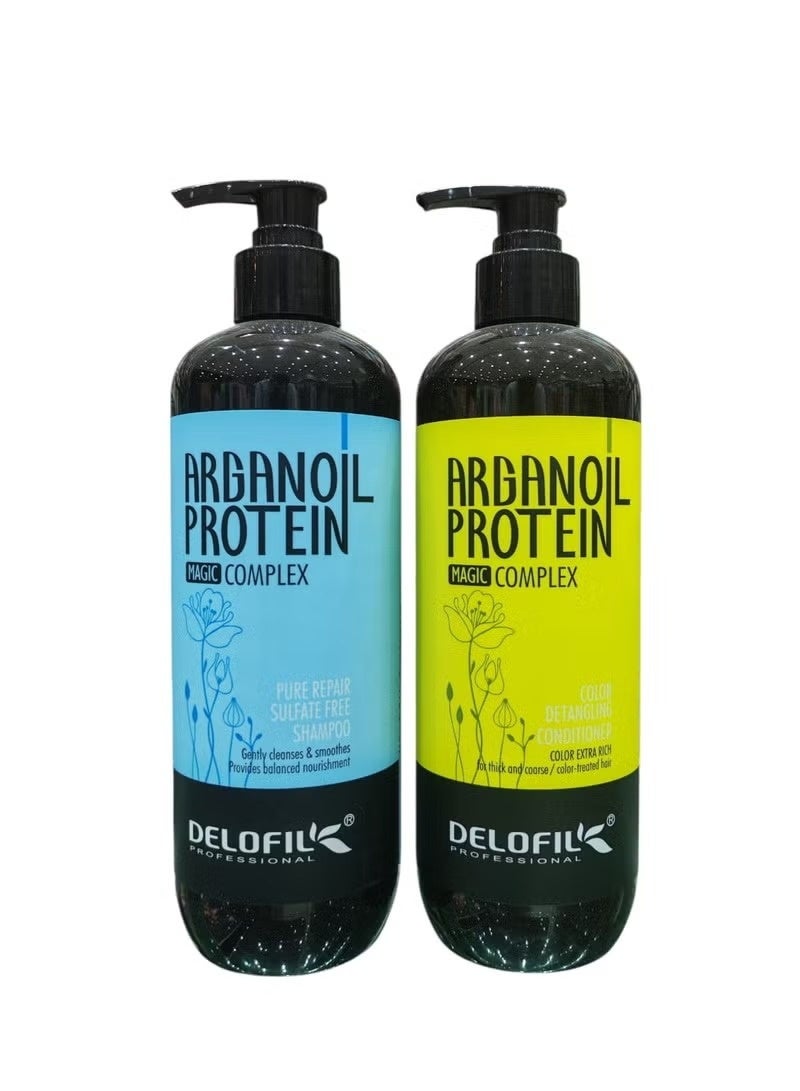 DELOFIL Argan Protein Hair Care Set  Shampoo 800ml  Conditioner 800ml to Repair Damaged  Dry and Dyed hair. - Image 1